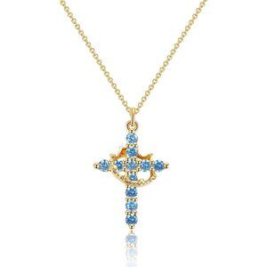 Diamond Crown Cross Necklace 14K Gold Silver Faith Pendant for Women Gift Chain